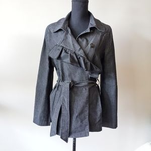 Fashionable Asymmetrical Wrap Blazer with Ruffle